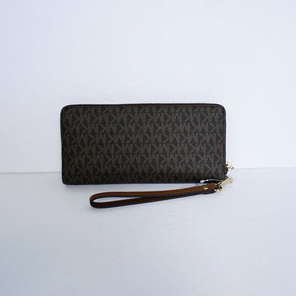 Michael Kors Jet Set Travel Large Continental Wallet Wristlet MK Brown - Picture 2 of 8